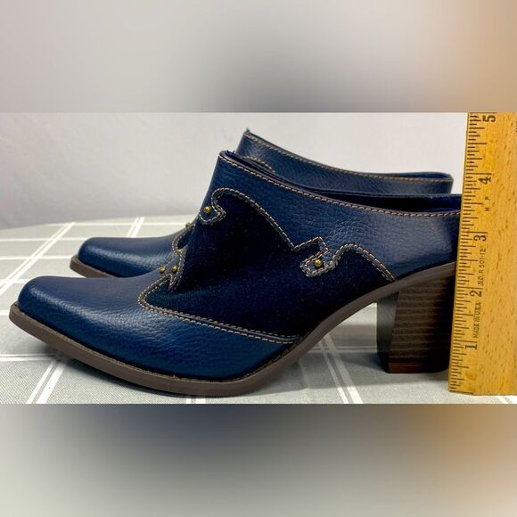 Western Blue Leather Suede Mules Boot Shoes Womens Size 7 Cowgirl Clog Booties - Picture 4 of 11